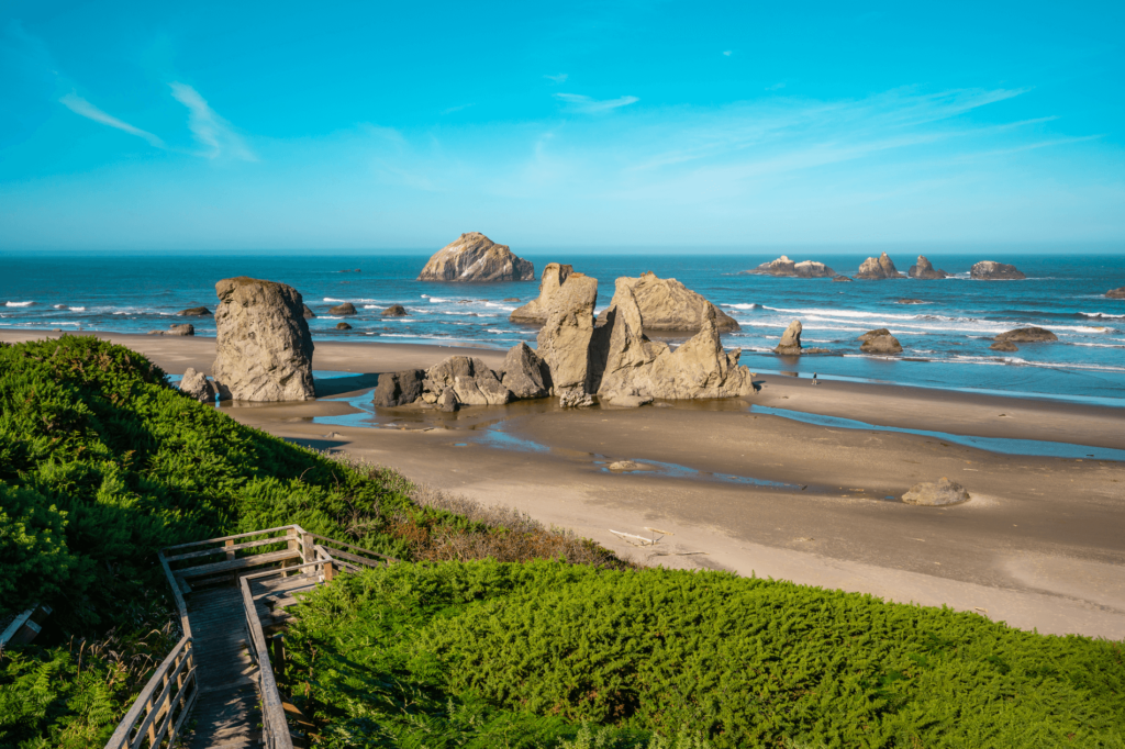 The Bandon State Natural Area is a photographer's dream with dramatic, sculpture-like cliffs and outcroppings that jut outward from the waves surrounding it.