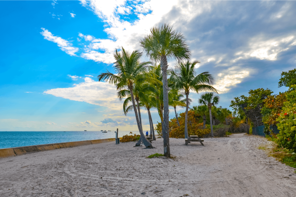Bill Baggs State Park Beach has repeatedly landed a top spot on the top 10 beaches in America due to its emerald-colored waters, calm shore, and white coral sand.  