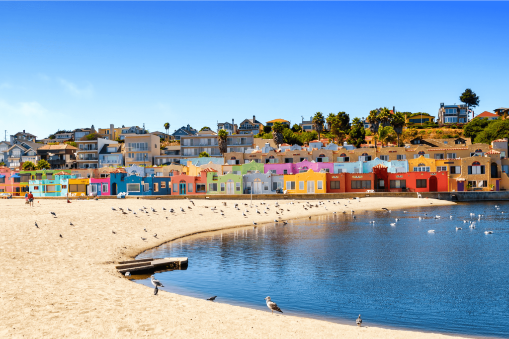 The small but lively Capitola Beach is one of the best beaches in Santa Cruz for surfers.
