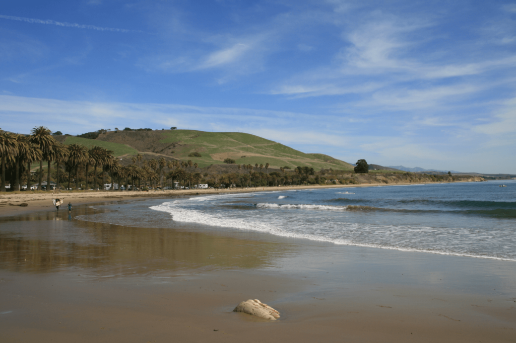 Refugio State Beach boasts sandy shores and is backed by beautiful rolling hills.