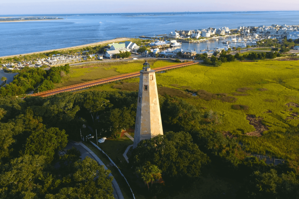 Bald Head Lighthouse is the oldest standing lighthouse and offers impressive island views.