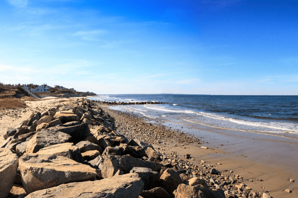 Mayflower Beach is part of a three-beach stretch of shoreline, great for a seaside vacation.