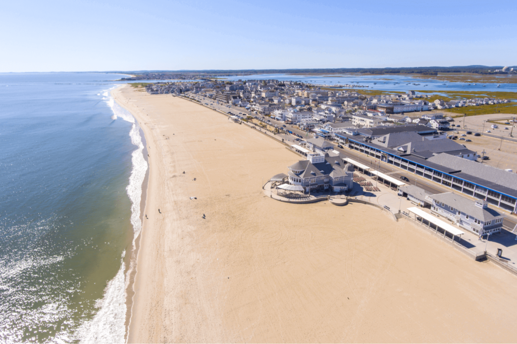 Hampton Beach is a lively coastal town with fun beach activities and a boardwalk.